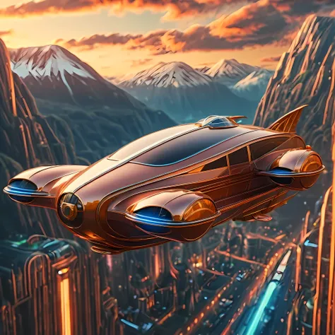 art deco style flying car, art deco style science fiction, background is vast mountain

(best quality,4k,8k,highres,masterpiece:...