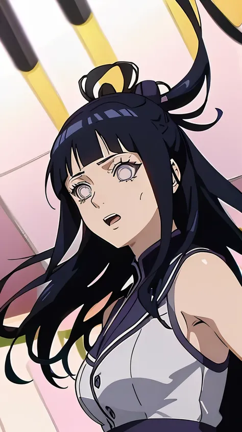 anime character, Hinata Hyuga, idol uniform, portrait, on stage, scary expression, very perfect, very detailed 