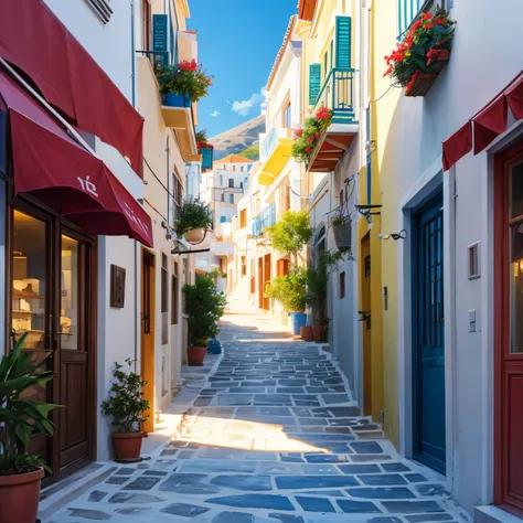 a beautiful illustration art of street in Hydra, Greece