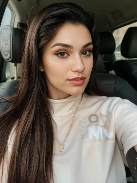 selfie of (yaelaris: gr4c3f:0.5) in car, instgram photo, in black top beautiful woman, dark black hair,