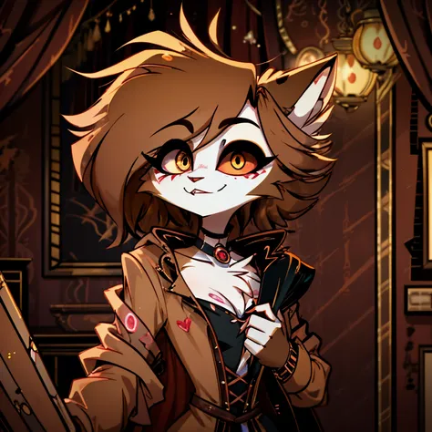 in the solitary realm of hazbin hotel, a captivating feminine havana cat demon is the sole character, distinguished by her stunn...