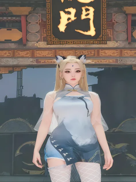 there is a woman in a dress that is standing in front of a building, lunar themed attire, full body xianxia, ingame image, anime realistic