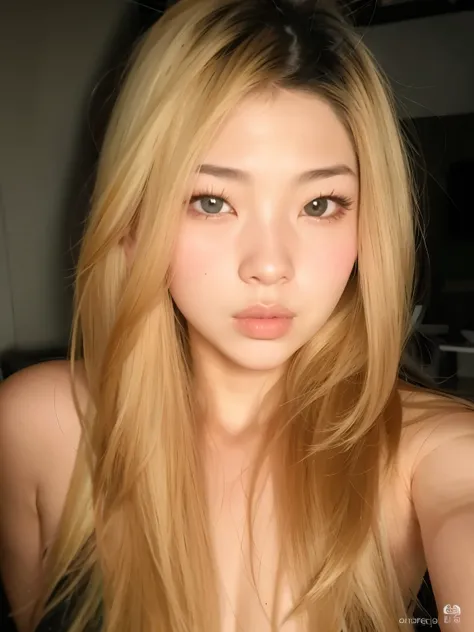 Mujer de cabello rubio con ojos azules y cabello largo posando para una foto., hermosa cara de chicas japonesas, pelo largo y rubio y ojos grandes, cabello rubio y ojos grandes, long cabello rubio y ojos grandes, beautiful asian girl, asian beautiful face,...