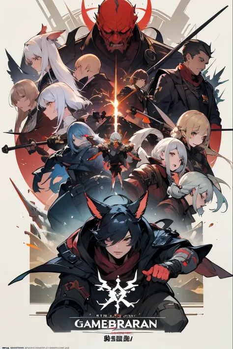 masterpiece, perfect anatomy, amazing quality, mjtyhz, official illustration, game art poster, poster, ffxiv poster, 7 character...