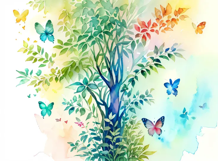 (aquarela，pintura de um，Plants fly around，Harmonia da borboleta，Obra de arte，a beautiful art illustration，beautiful digital illustration，lindo e lindo，linda pintura digital，No estilo dos personagens，No estilo de pintura，borboleta，Arte fresca，exquisite digi...