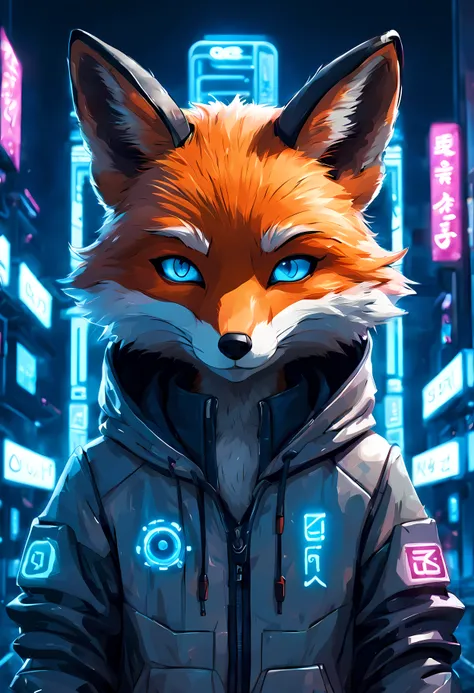 Cute Cartoon, CuteCartoonAF. | Masterpiece in maximum 16K resolution. | (Cute cartoon style). | Front view of an (solo adorable fox cyberpunk citizen) meditating in a spacious Japanese pavilion, (wearing a fashionable hoodie), ((mechanical arms)). | (((Sof...