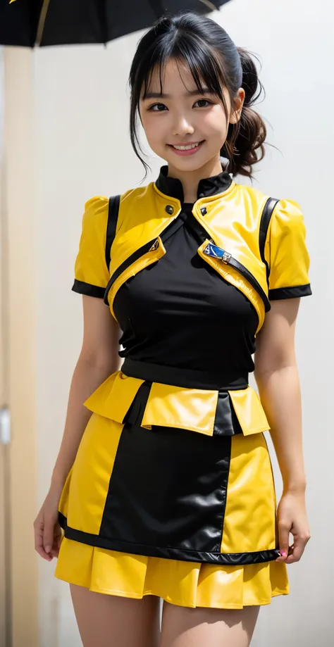 （8K、Raw photography、highest quality、masterpiece：1.2),(black hair:1.9),twin tails、show viewer,Looking at the front,erotic,white skin,(She is wearing the costume of the Pretty Warrior Yellow Ranger.:1.8)、(Clothing that emphasizes the shape of your chest:1.5)...