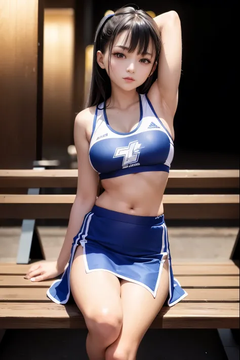 An arafe woman wearing a sports uniform sitting on a bench, sporty physique, attractive sporty physique, mayuri shiina, Young and cute gravure idol, Young skinny gravure idol, Chun-Li at the gym, Young sensual gravure idol, young gravure idol, realistic yo...