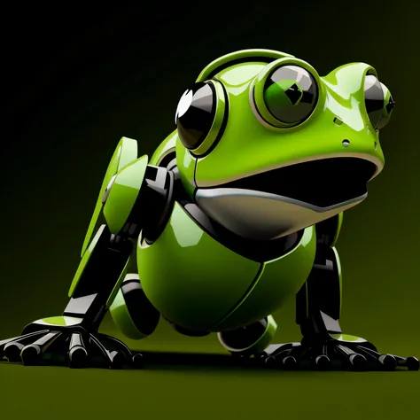 frog robot, green, no background, shocked, detailed