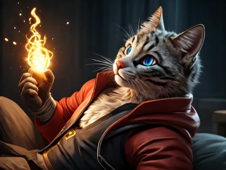 Wallecat as Doctor Strange, portrait, fluffy cat, Blue eyes, magic, portrait, superhero, red cloak, Marvel, Asgard na spine, Cinematic, realism, film style, Beautiful, Sharp Focus, sparks, epic