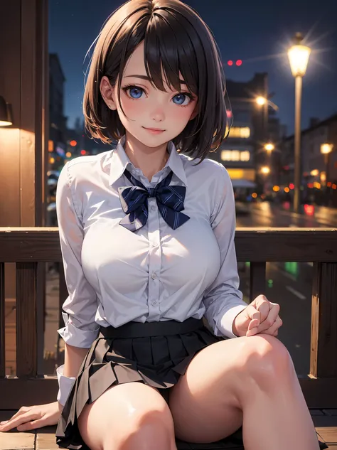 (8k, RAW photo, best quality, masterpiece:1.2), (realistic, photo-realistic:1.37), ultra-detailed,
1 girl,cute, solo,beautiful detailed sky,detailed cafe,night,sitting,dating,(nose blush),(smile:1.1),(closed mouth),large breasts, seductive smile, large apa...