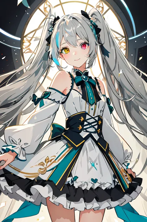 masterpiece, highest quality, super detailed, figure, very delicate and beautiful,
1 girl, alone, light smile,
hatsune miku,twin...