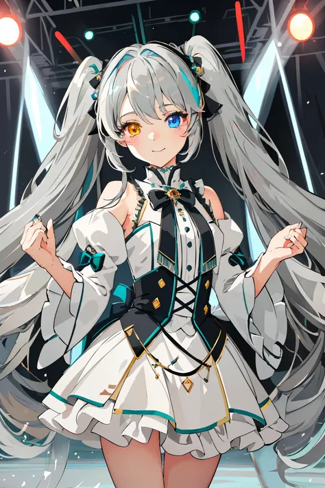 masterpiece, highest quality, super detailed, figure, very delicate and beautiful,
1 girl, alone, light smile,
hatsune miku,twin...