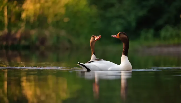 Courtship Rituals: Picture male ducks displaying vibrant feathers and engaging in lively courtship rituals. Illustrate the charming interactions between mates as they form bonds that contribute to the continuity of the duck life cycle.