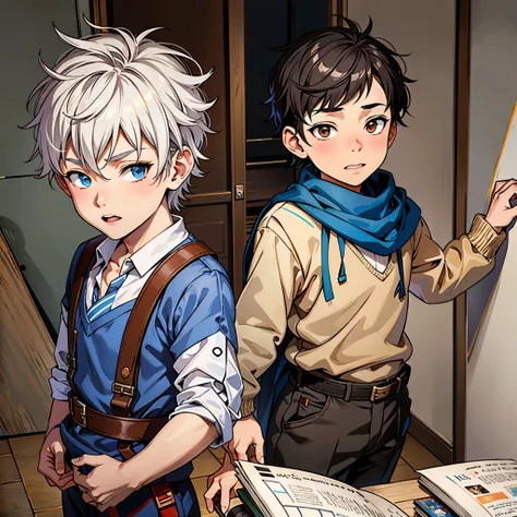 there are two boys orange and silver hair you are running playing having fun they love each other Boy and anime boy standing next to each other in a room, obra de arte al estilo de guweiz, akehiko inoue y ross tran, sakimichan y frank franzzeta, sirio a y ...