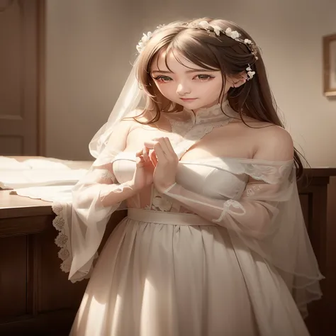 there is a woman in a wedding dress standing in a room, ethereal beauty, incredibly ethereal, very ethereal, ethereal and dreamy, a striking young ethereal figure, soft ethereal lighting, loish and uau, dreamy and ethereal, with ethereal light, Guweiz, god...