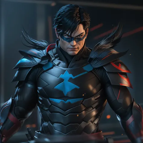 DC comics, Nightwing, samurai armor, photo-realistic, octane render, unreal engine, ultra-realistic