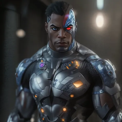 full body image, dc comics, cyborg victor stone, black man, photo-realistic, octane render, unreal engine, ultra-realistic