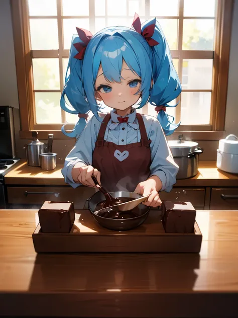 Valentine Valentine&#39;s Day preparation chocolate bowl chocolate bar handmade chocolate cooking cooking girl twintails light blue hair cute