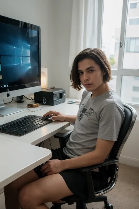 desenhe um homem do futuro com um computador
