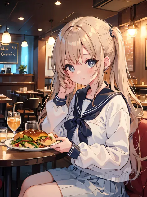 highest quality、High resolution、detailed background、beautiful and detailed face、beautiful and smooth skin、skin texture、professional lighting、Beautiful teenage girl、cute hairstyle、sailor suit、

A date with your lover is a special occasion.。Enjoy lunch or di...