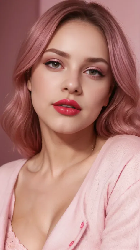 (La mejor calidad,realista:1),sexy, feliz, chaqueta color rojo, Ojos y labios detallados, pink salvar kamiz, small breast, shy, blushing, shiny skinn, pastel skin, skin detailing, eye detailing, red lipstick, big detailed lips,