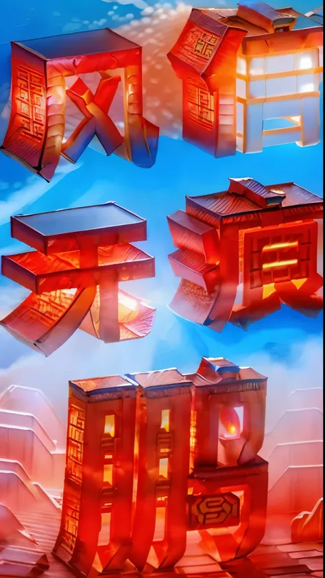 (Simple background))，blue,diorama,
Chinese Garden,((Lunar New Year).((Red lantern))
Chinese knot),(Chinese dragon), whimsical, fantastic, floating island in the sky, mythical creature,
Waterfall, magical light effect, Masterpiece, super delicate, three-dim...