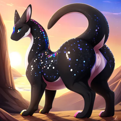 (black_gryphon), ((slugcat)), (all_black_body), otter, ((feral_quadruped)), (by shikaro), (by Inno-Sjoa), (by asaneman), (by DAGASI), female, big_butt, ((extremely_wide_excessively_massive_hyper_hips)) normal_tail, (massive_plump_hyper_labia), ((prismatic_...