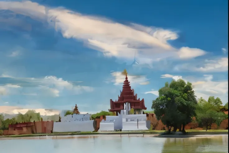 Masterpiece, best quality: 1.2), (No_Humans), landscaping Myanmar Mandalay mountains in the distance, watercolors painting , Mandalay Hill , Royal place , moat ,
Beautiful cloud in front of the sky.