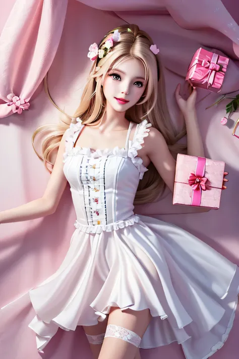 ((woman lying inside a gift box))long white hair, translucent clothes, appear, that&#39;wonderful, ultra high resolution, raw ph...