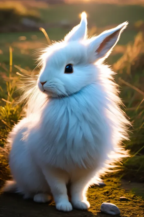 best quality, 32k, RAW photo, incredibly absurdres, extremely detailed, delicate texture, dignified and cute iridescent long-haired rabbit, fantastic, mysterious, magical, fantasy, artwork, pastel color