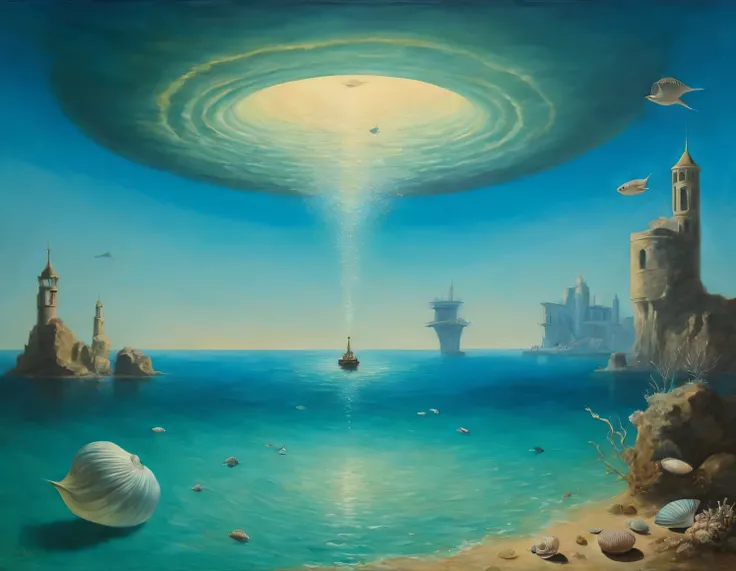 Magic Pictures, surrealism, Vanguard, Abstraction, Optical illusions, optical effects in the picture, combination of styles, Hidden meanings, oil, canvas, at the bottom of the sea with clear azure water, living politicians with briefcases in business suits...