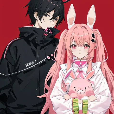 anime characters with bunny ears and pink hair standing next to each other, mirai nikki, high quality fanart, gapmoe yandere, anime wallaper, with long floppy rabbit ears, in an anime style, anime art style, cute anime style, in anime style, hidari and vlo...