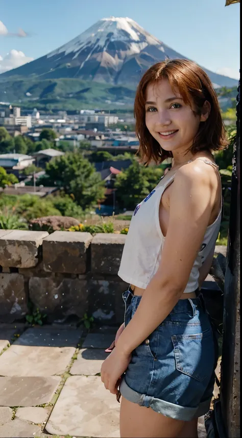 EmilyRudd, Nami, a Woman, Smiling Behind the Mount Fuji,