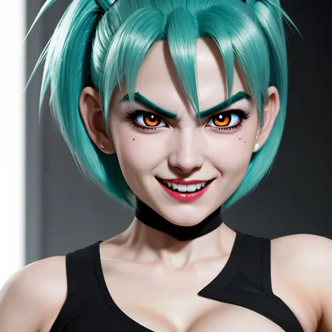  bulma,v-shaped eyebrows, Red eyes,Evil smile