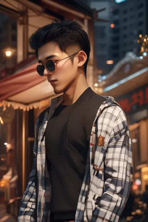 RAW photo, a portrait photo of 21 y.o man in casual clothes, night, city street, (high detailed skin:1.2), 8k uhd, dslr, soft lighting, high quality, film grain, Fujifilm XT3