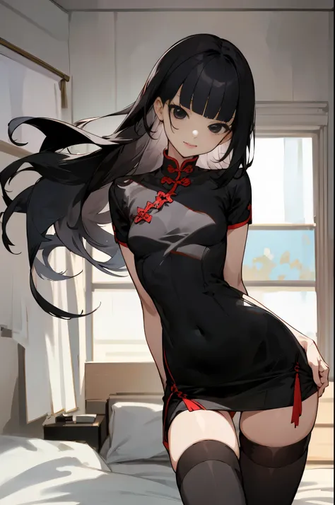 (((extremely beautiful detailed anime face and eyes:1.5,black eyes))),1woman,solo,Perfect Anatomyg,shoot from front,20year old beauty、black hair,long  hair,blunt  bangs,black eyes,slender body, 小さい頭、ideal ratio body proportions,medium breasts:1.2,cum on bo...