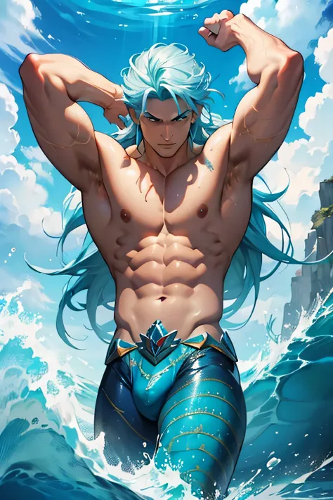 Poseidon God of the Sea Muscular Powerful Hot Merman and Crown