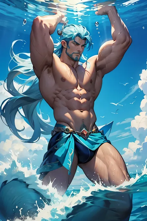 Poseidon God of the Sea Muscular Powerful Hot Merman and Crown