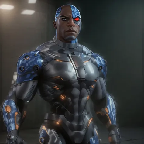 full body image, dc comics, cyborg victor stone, black man, photo-realistic, octane render, unreal engine, ultra-realistic