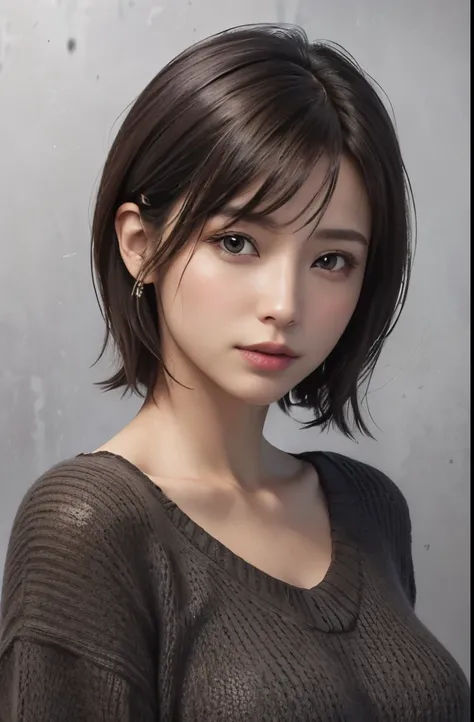 (Representative works:1.4)、(8k、photorealistic、Raw photo、Highest image quality:1.4)、(30 year old mature woman)、small face、beautiful face、(realistic face)、no makeup、natural makeup、Light makeup、 (Dark brown、short hair:1.3)、beautiful hairstyle、realistic eyes、b...