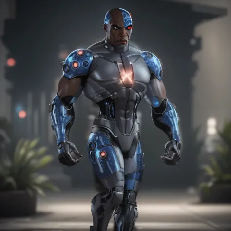 full body image, dc comics, cyborg victor stone, black man, photo-realistic, octane render, unreal engine, ultra-realistic