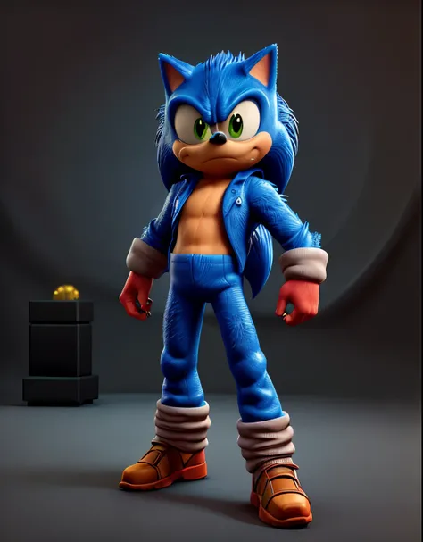 Close a powerful threat, The imposing appearance of Sonic the hedgehog, menacing stare, ricamente detalhado, Hiper realista, 3D-rendering, obra-prima, NVIDIA, RTX, ray-traced