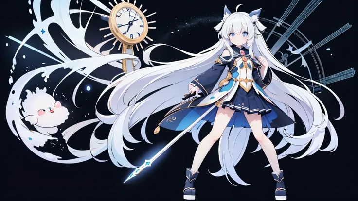 anime girl with long white hair and blue eyes standing in front of a clock, anime style 4 k, anime art wallpaper 4 k, anime art wallpaper 4k, best anime 4k konachan wallpaper, anime art wallpaper 8 k, anime wallpaper 4k, anime wallpaper 4 k, 4k anime wallp...