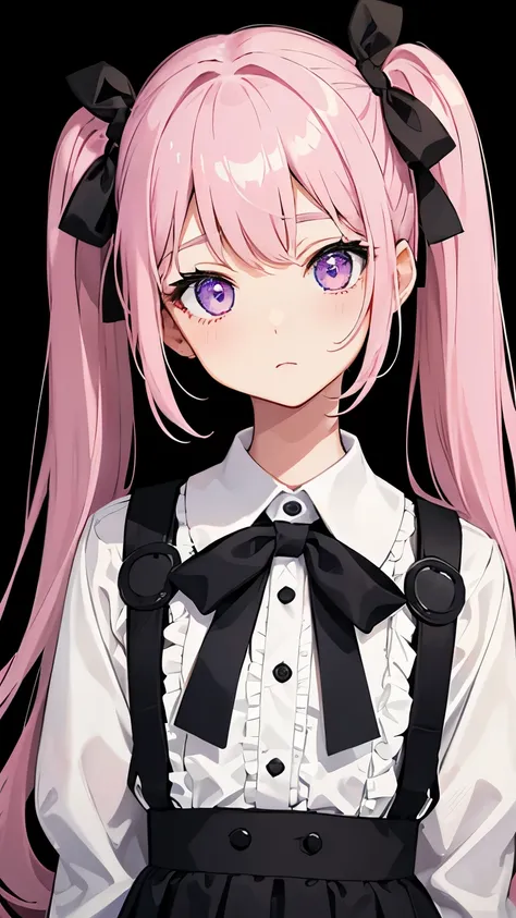 1 girl、hairstyle twin tails、I have a black ribbon in my hair、high school girl、Department of clothing mines、 face、hair color pink、inner light blue、eye color pink、fineっ子、Bright 、fine、Eyes wide open、fine