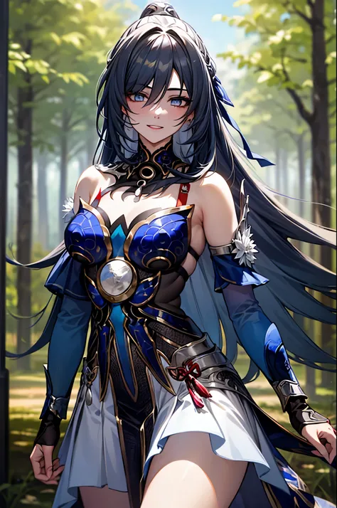 masterpiece, best quality, ultra high resolution, ultra detailed, adult woman, height 190 cm, mature, age around 20 years old, black hair, long hair with curled ends, sapphire blue eyes, above average breasts, wide hips , 1 woman, alone, Takeda hiromitsu s...