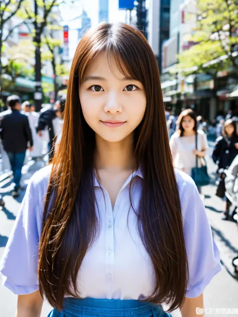 Photoreal, 8K full-length portrait, Beautiful woman, attractive look, Clear system, 16 years old, Tokyo, spring, Shibuya in the background