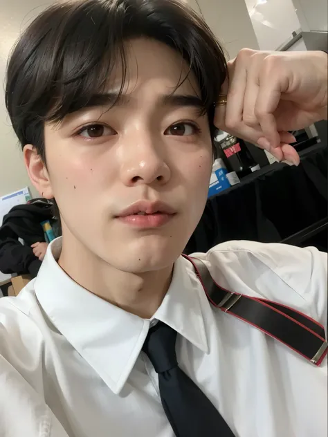 hay un hombre con corbata y camisa blanca, kim doyoung, TaeJune Kim, Jung Jaehyun, hyung tae, Jiminhis right eyelid is swollen, steven jung, taken in the early 2020s, foto de perfil en la cabeza, hong junio hyung, Jimin, sakimichan, jia, pale korean adorab...