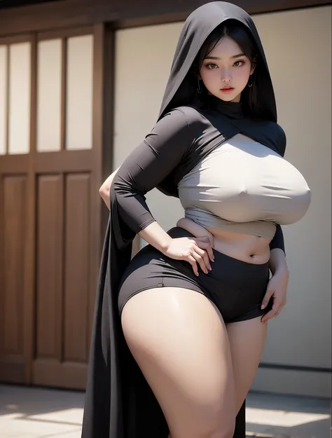 ((best quality)), ((masterpiece)), (detailed), perfect face, araffe woman thick and thight long pants posing for a picture, curvy model,, curvy hourglass figure, sexy longest hand t-shirt, thicc, beautiful full body shot, soft curvy shape, in a longest han...