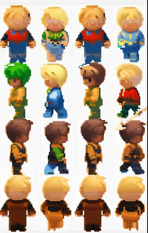 make a different character in the same pixel art pattern in all positions in the image above